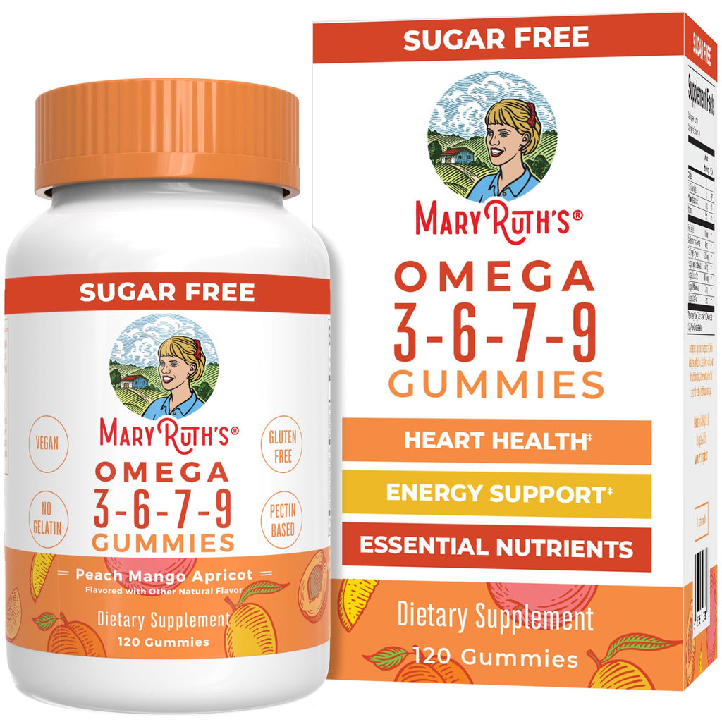 MaryRuth's Vegan Omega 3 6 7 9 Gummies, No Fish Taste, Up to 4 Month Supply | Up to 4 Month Supply, With Flaxseed Oil, No Fish Taste, Non-GMO
