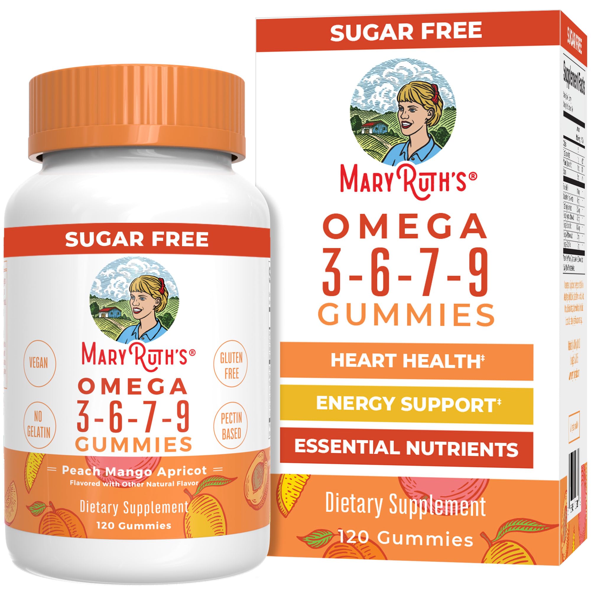 MaryRuth's Vegan Omega 3 6 7 9 Gummies, No Fish Taste, Up to 4 Month Supply | Up to 4 Month Supply, With Flaxseed Oil, No Fish Taste, Non-GMO