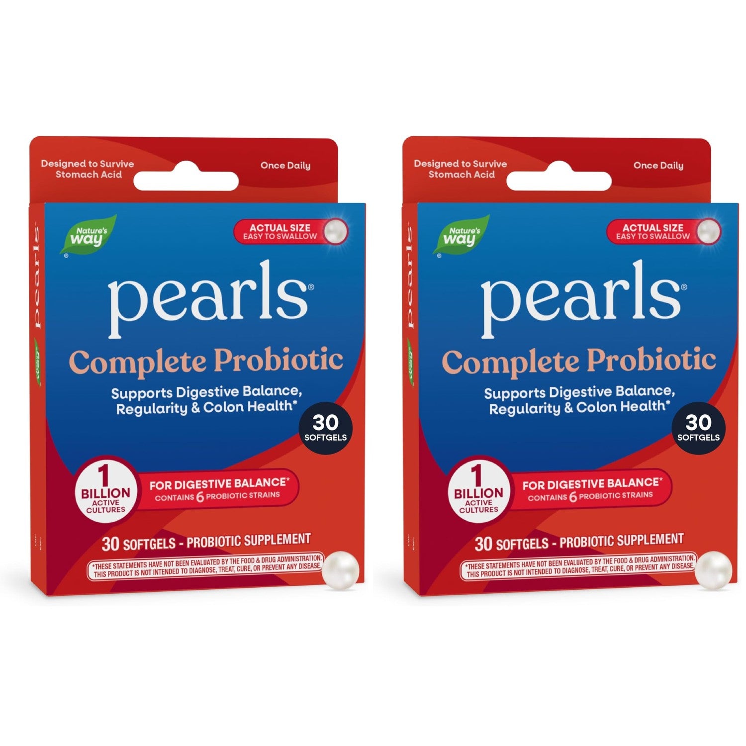 Nature's Way Complete Probiotic Pearls,Supports Digestive Balance*,1 Billion Live Cultures,Supplement for Men and Women,No Refrigeration Required,30 softgels,(Pack of 2)