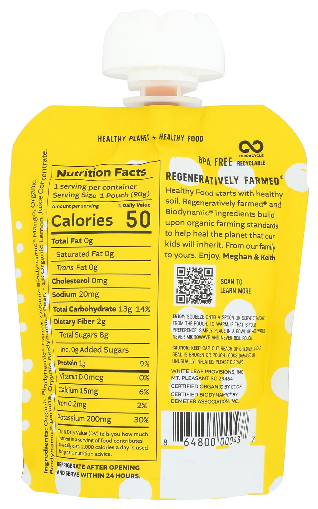White Leaf Provisions Organic Mango Carrot Banana Pear Baby Food, 3.17 OZ