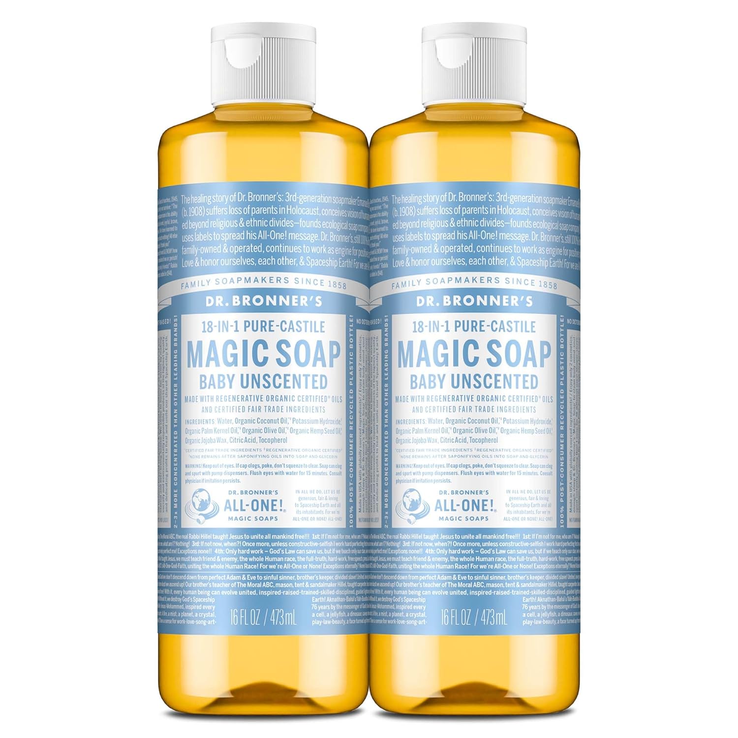 Buy now Dr. Bronner's Magic Soap-Pure-Castile Liquid Soap (Baby Unscented, 32 ounce, 2-Pack)-Regenerative Organic Certified Oils, 18-in-1 Uses: Body, Laundry & Dishes, For Sensitive Skin, No Fragrance 16 Fl Oz (Pack of 2) Unscented at indiglob india