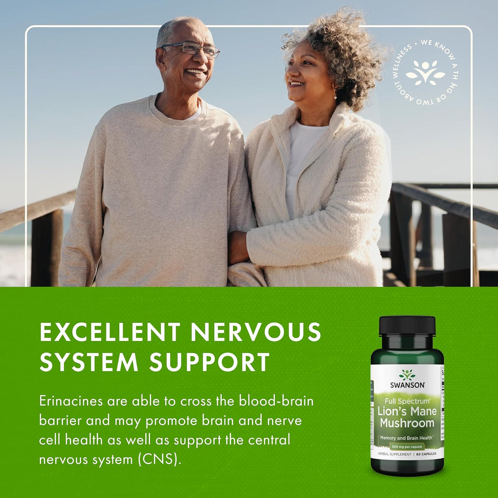 Buy now Swanson Lion's Mane Mushroom Capsules - 500 mg Each, 60 Capsules - Herbal Supplement Supporting Cognitive Function at indiglob india