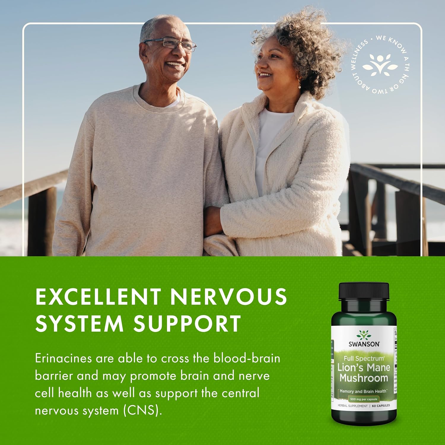 Buy now Swanson Lion's Mane Mushroom Capsules - 500 mg Each, 60 Capsules - Herbal Supplement Supporting Cognitive Function at indiglob india