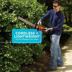 BLACK+DECKER 20V MAX Cordless Hedge Trimmer, Battery and Charger Included, 22 Inch Steel Blade Lightweight Bush Trimmer, Soft Grip, Less Vibration (LHT2220)