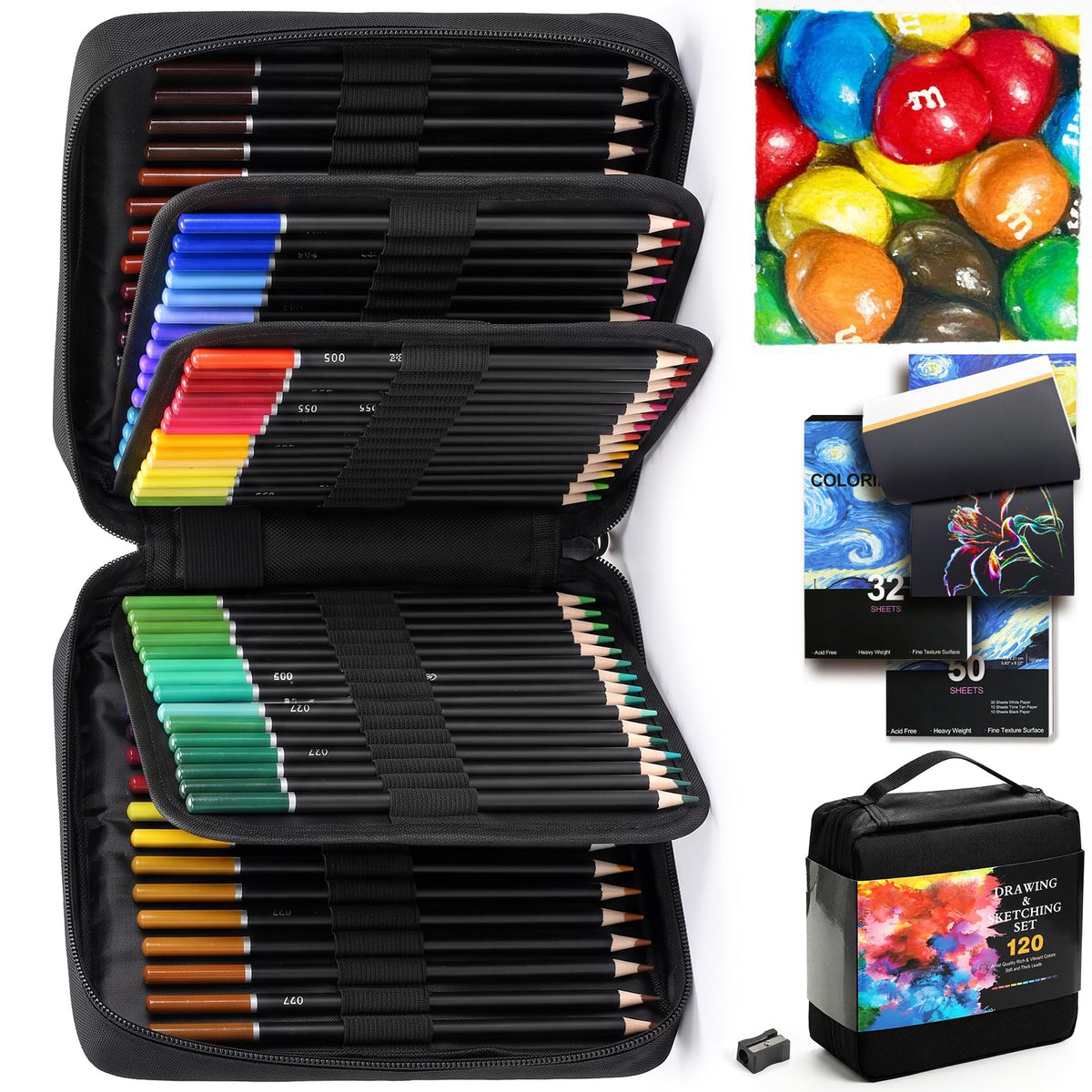 TMOL 120 Pack Colored Pencils for Adult Coloring Books, Soft Core Oil Based Color Pencils with Sketch Book, Color Book, Art Supplies with Zipper Case, Gifts for Adults, Artists, Professionals