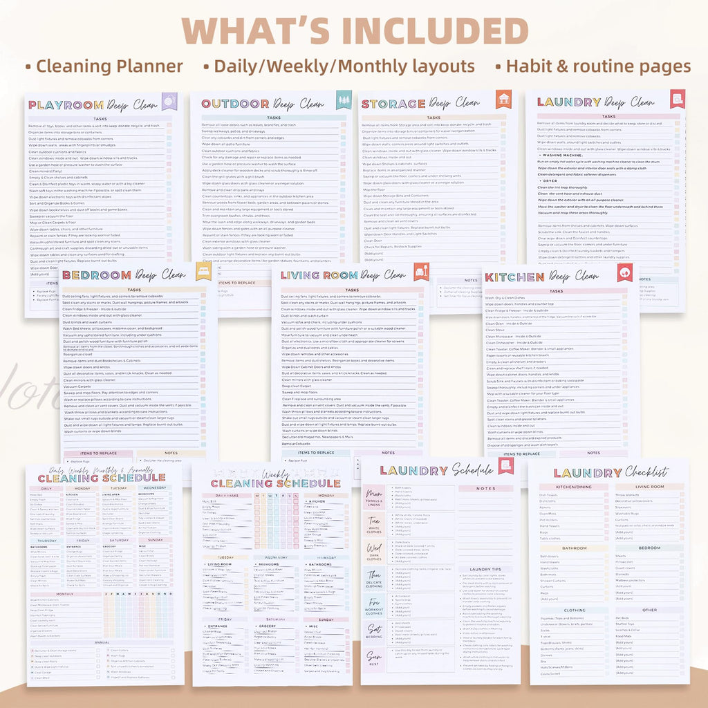 PGJ ADHD Cleaning Planner for Adults, Undated Cleaning Schedule & Checklist