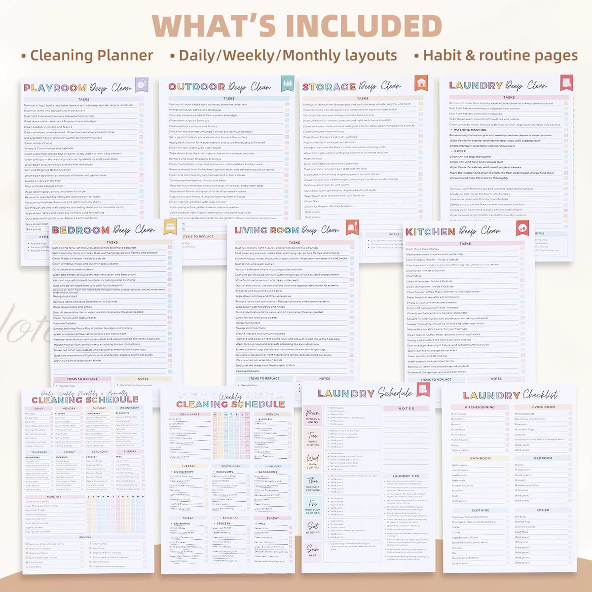 PGJ ADHD Cleaning Planner for Adults, Undated Cleaning Schedule & Checklist