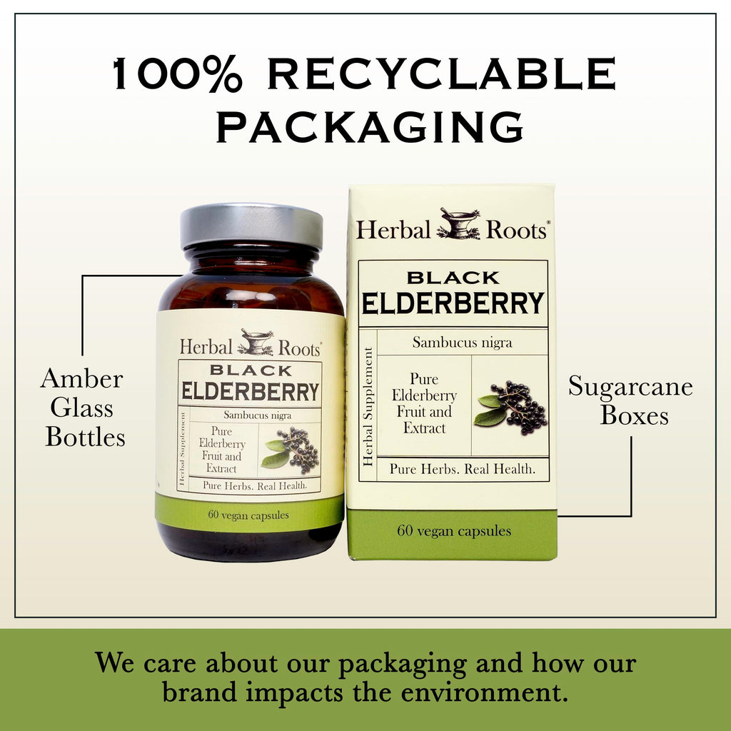 Herbal Roots Organic Black Elderberry Capsules - Max Strength - USDA Certified Organic - Immune Support - 60 Vegan Capsules
