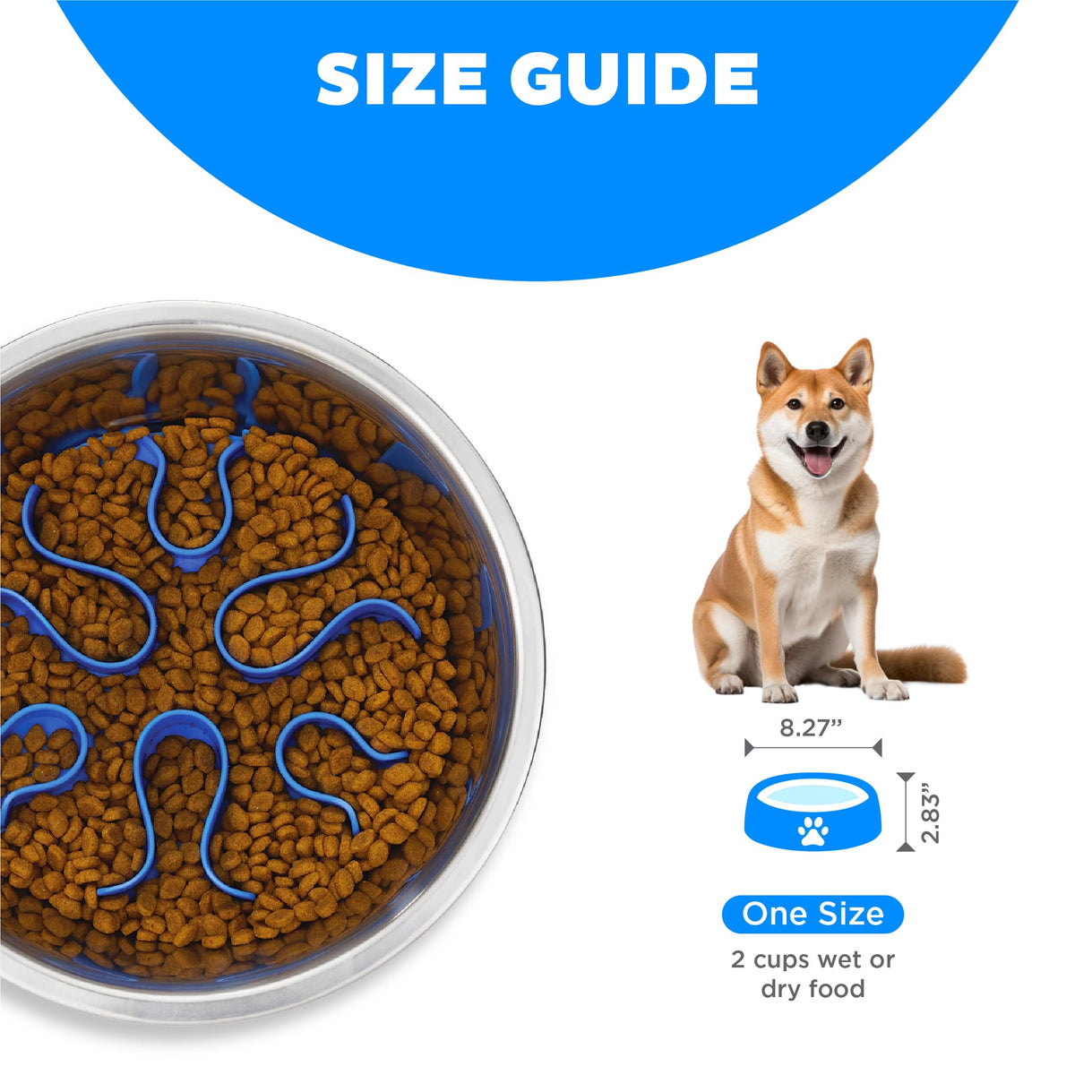 Outward Hound Fun Feeder Stainless Steel Slo Bowl for Dogs, Medium, 8.3"