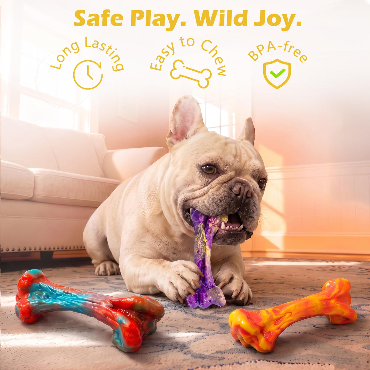 3-Pack Dog Chew Toys for Aggressive Chewers, Medium Large Breed