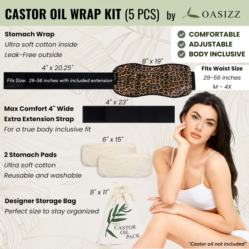 Castor Oil Pack Wrap, Size M-4X, Two Extra 100% Cotton Pads Included