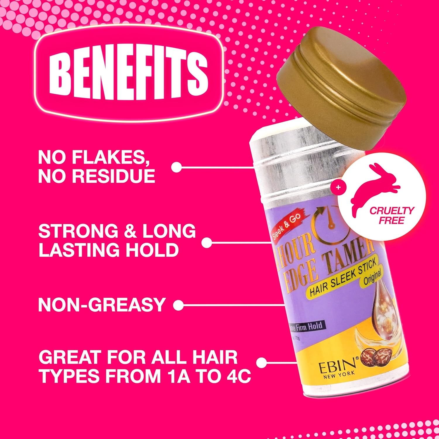 Buy now EBIN NEW YORK 24 Hour Edge Tamer Hair Sleek Stick, Extreme Firm Hold, 2.7 oz, Strawberry â€“ Sleek & Go, No Flaking and White Residue at indiglob india