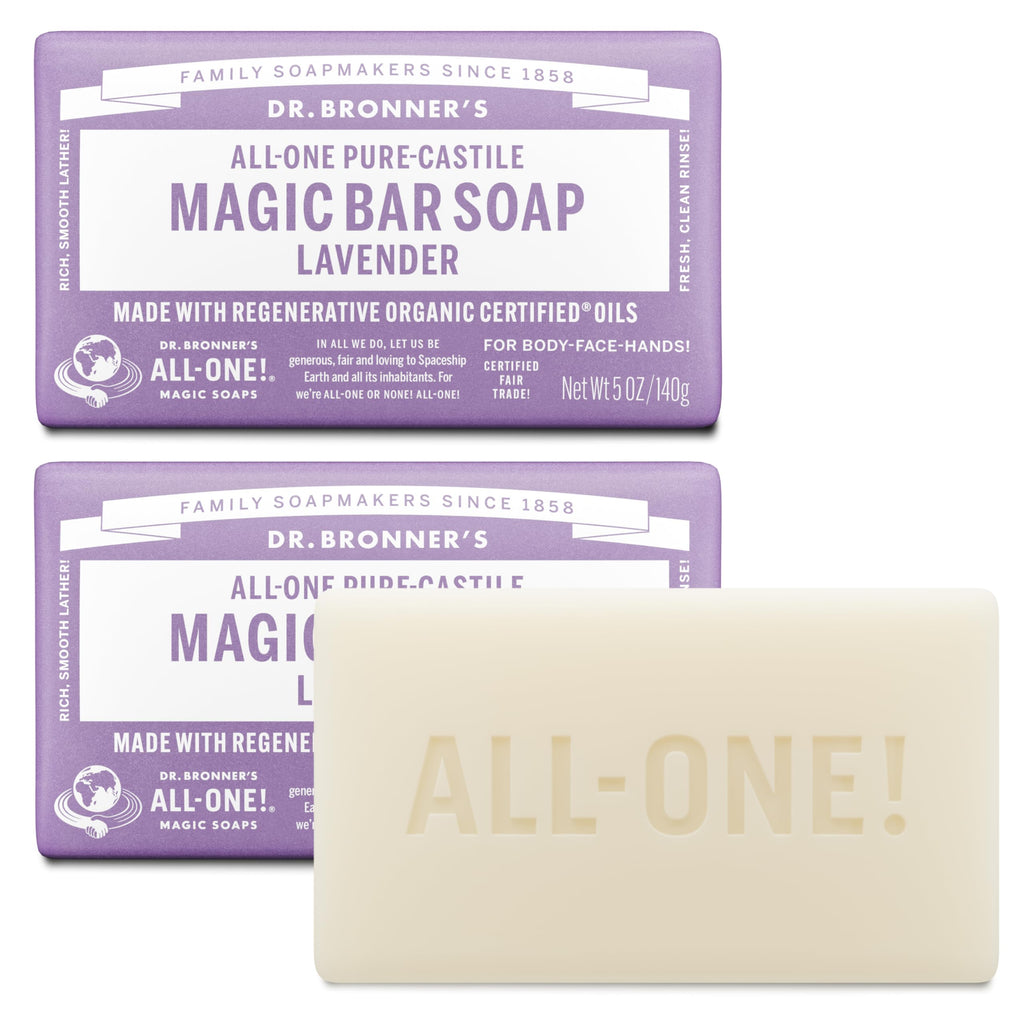 Buy now Dr. Bronner's Pure-Castile Magic Bar Soap - Made with Regenerative Organic Certified Oils - For Face, Body, Hair- Gentle on Sensitive Skin - Vegan Soap Bars for Men & Women - Lavender, 2 Pack, 5oz at indiglob india