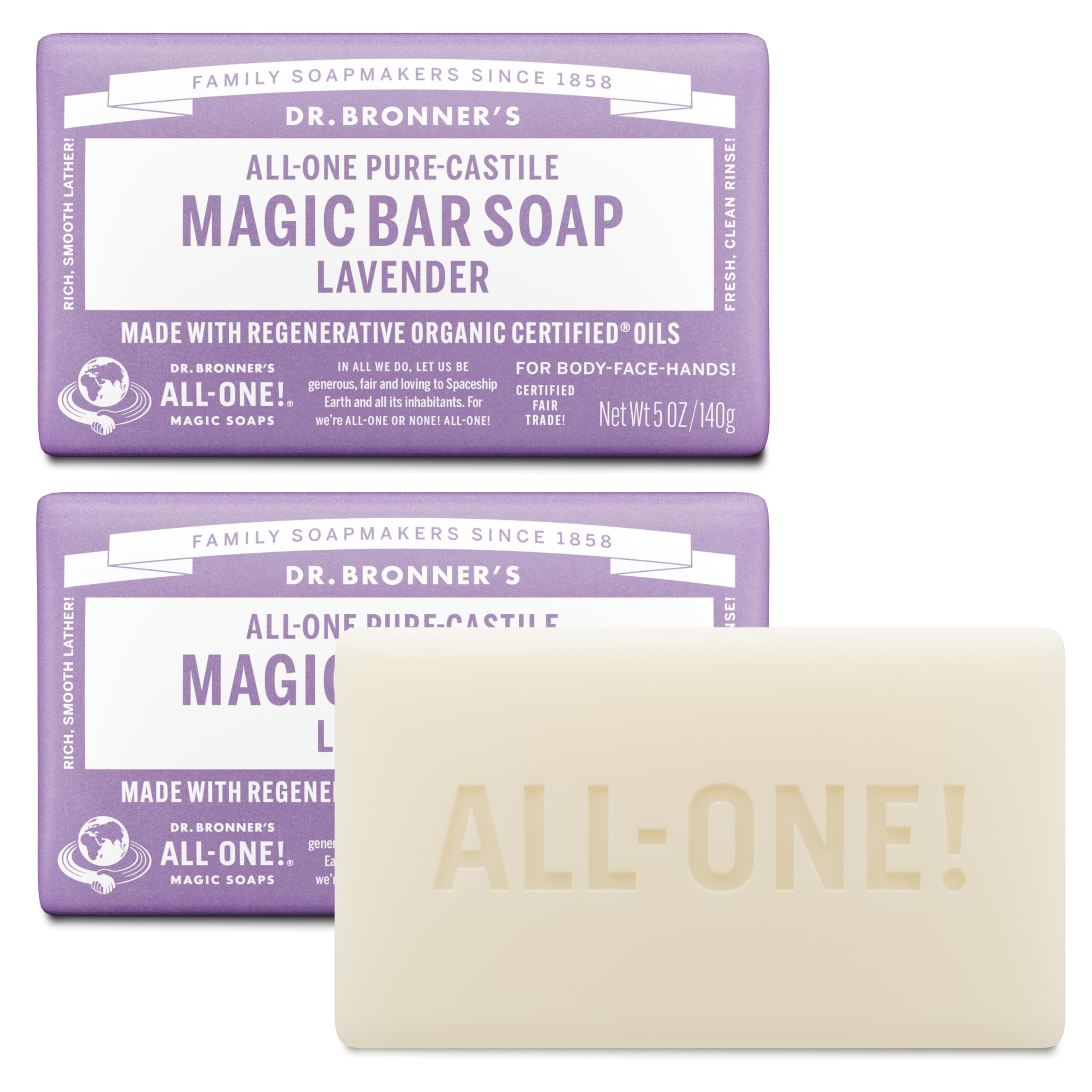 Buy now Dr. Bronner's Pure-Castile Magic Bar Soap - Made with Regenerative Organic Certified Oils - For Face, Body, Hair- Gentle on Sensitive Skin - Vegan Soap Bars for Men & Women - Lavender, 2 Pack, 5oz at indiglob india
