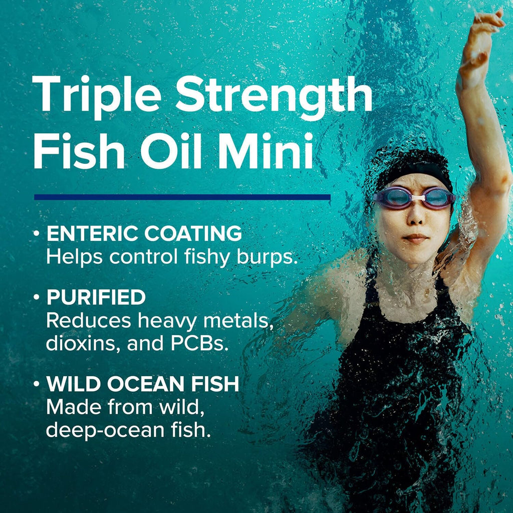 GNC Triple Strength Fish Oil Mini, 1000mg EPA & DHA, 120 Mini Softgels | Provides 1000mg EPA and DHA per Serving to Support Heart, Brain, Skin, Eye, Joint Health, and a Balanced Mood