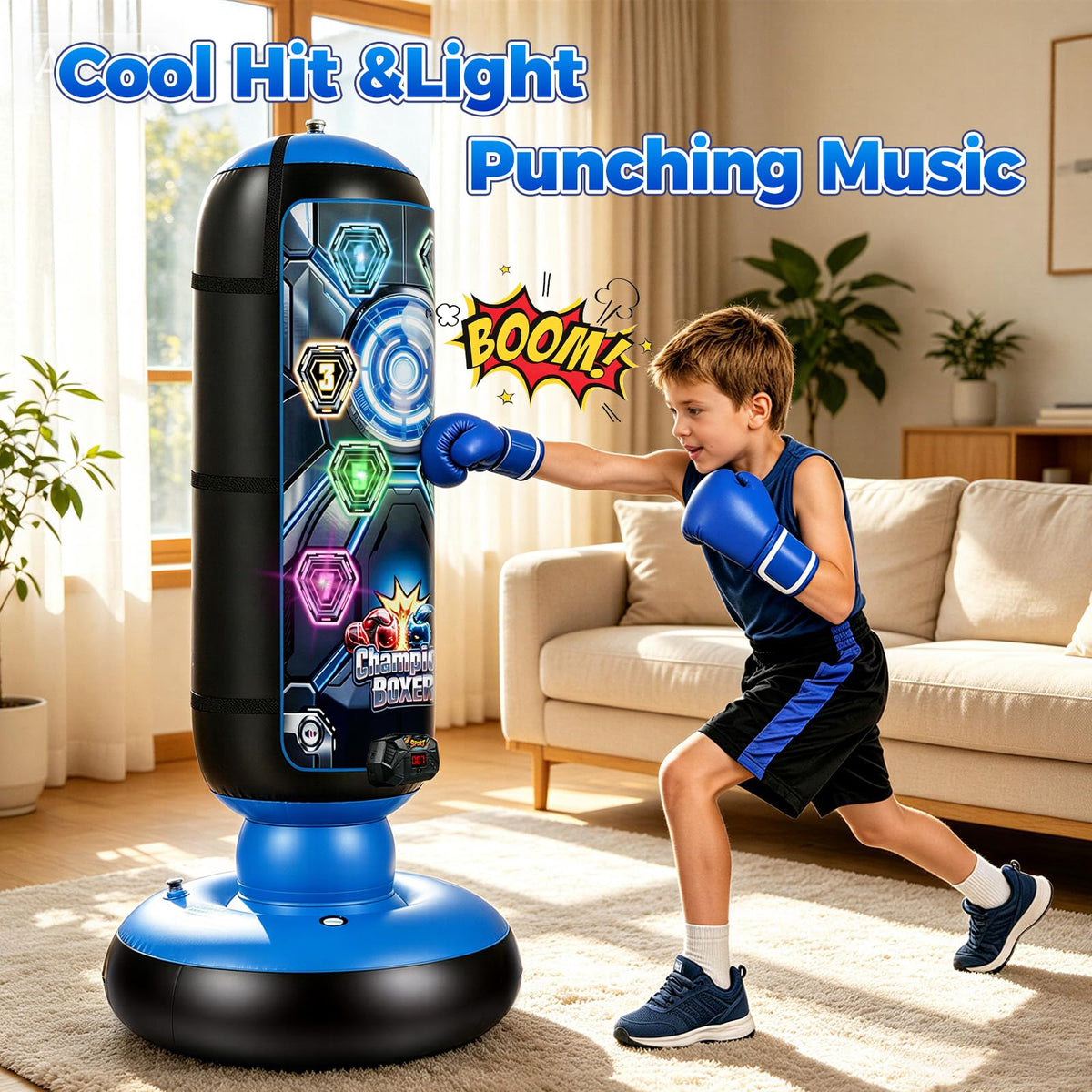 Punching Bag for Kids, Cyberpunk Boxing Set with LED Scoring