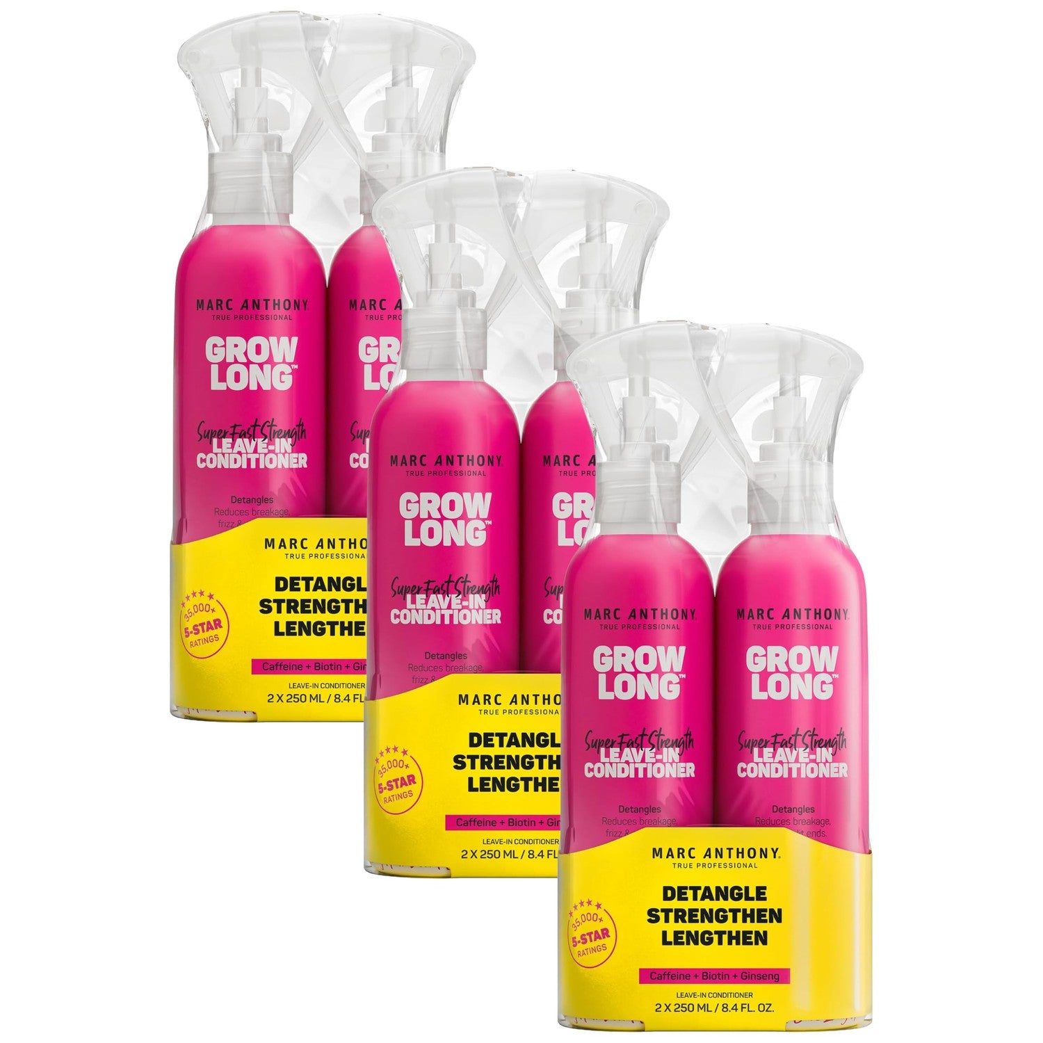 Marc Anthony Grow Long, Detangling Leave-In Hair Conditioner Spray | Anti-Frizz Anti-Breakage Hair Care for Dry Damaged Hair & Split Ends - Biotin, Vitamin E, Caffeine & Ginseng - Sulfate Free