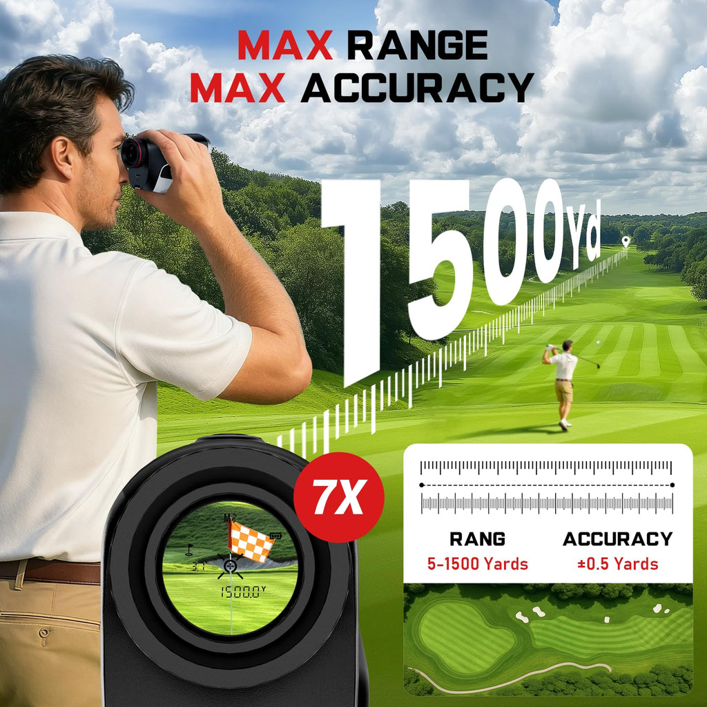 Golf Rangefinder with Slope On/Off 1500 Yards 7X Magnification Golf Gifts