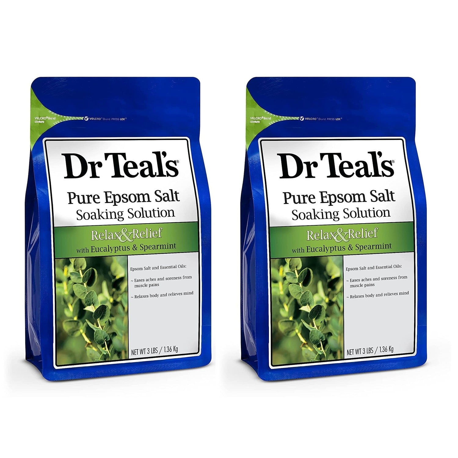 Dr Teal's Epsom Salt Magnesium Soak, Relax & Relief with Eucalyptus & Spearmint Essential Oils, 3 lbs