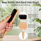 Boar Bristle Slick Back Hair Brush, Teasing Hair Brush with Black Carbon Fiber and Stainless Steel Tail Comb, Slick Hair Brush Set for Parting and Sectioning, Suitable for All Styling