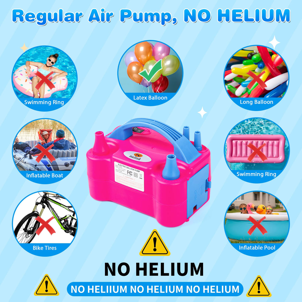 Balloon Pump Electric Portable Dual Nozzle Air Pump for Balloons Blower Pump Inflator for Decoration, Birthday Party [110V~120V, 600W, Bright Pink]