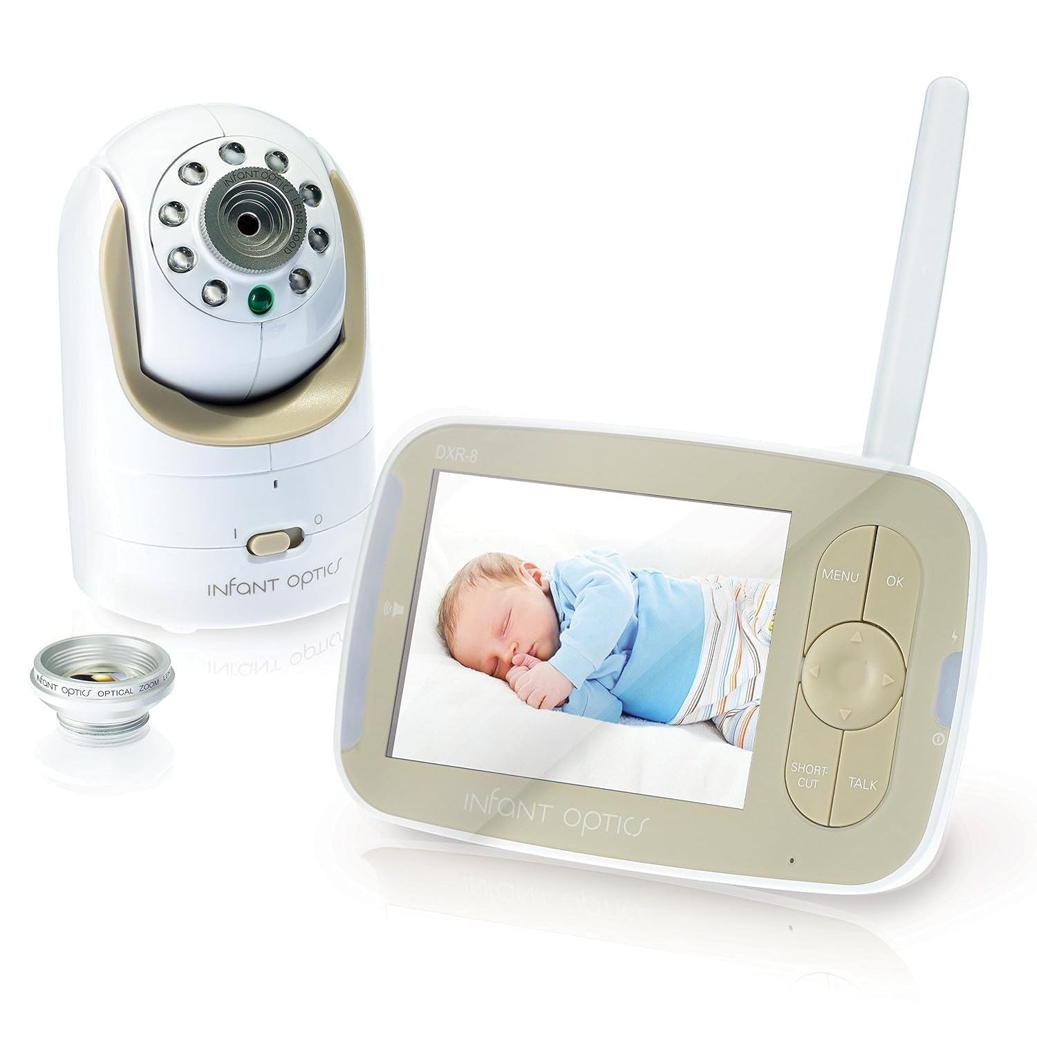 Buy now Infant Optics DXR-8 480p Video Baby Monitor, Non-WiFi Hack-Proof FHSS Connection, Interchangeable Lenses, Pan Tilt Zoom, LED Sound Bar, Night Vision, and Two-way Talk, low battery Default at indiglob india