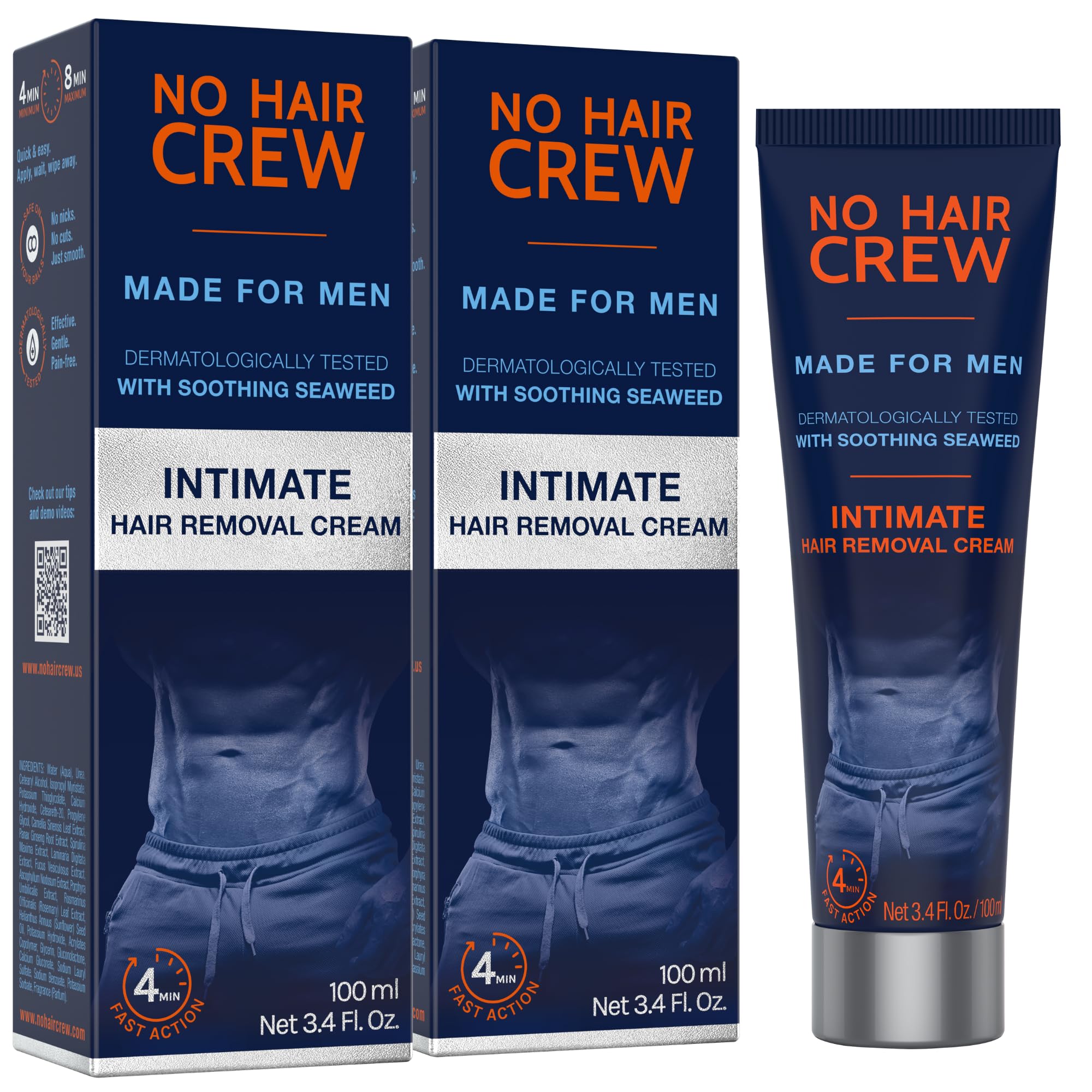 No Hair Crew Intimate/Private At Home Hair Removal Cream for Men - Painless, Flawless, Soothing Depilatory for Unwanted Coarse Male Body Hair, 100ml