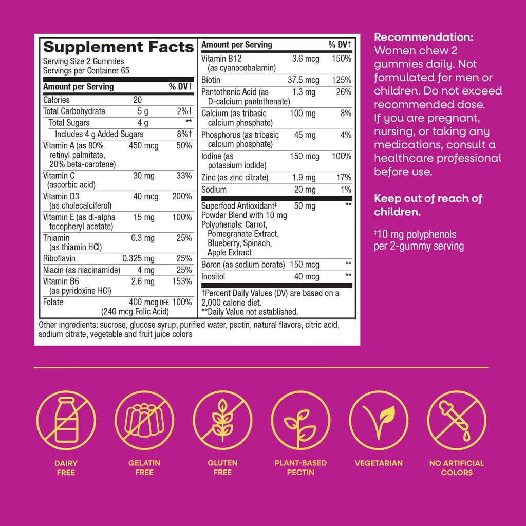Nature's Way Alive! Women’s Multivitamin Gummy, Vitamins A, C, D3, E, 130ct | Berry Flavored, Daily Chewable Multivitamins for Women, B-Vitamins, Supports Immune, Heart, & Muscle Function*