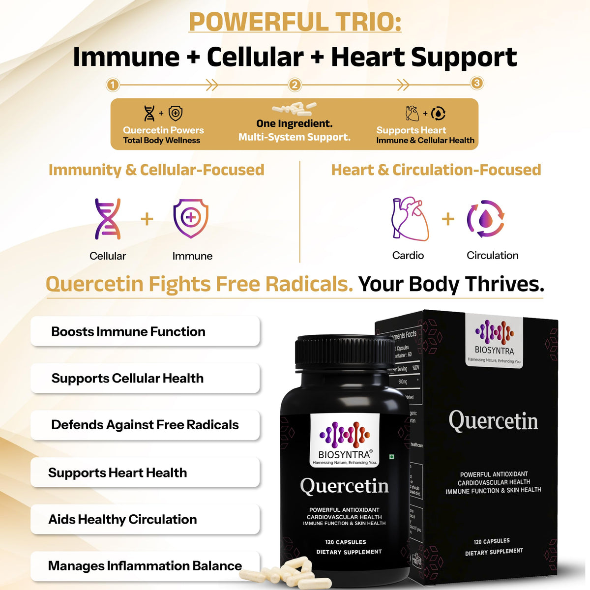 Pure Quercetin 500mg - Pure Quercetin Capsules for Immune Support & Cellular Protection – Gluten-Free, Non-GMO, 120 Capsules