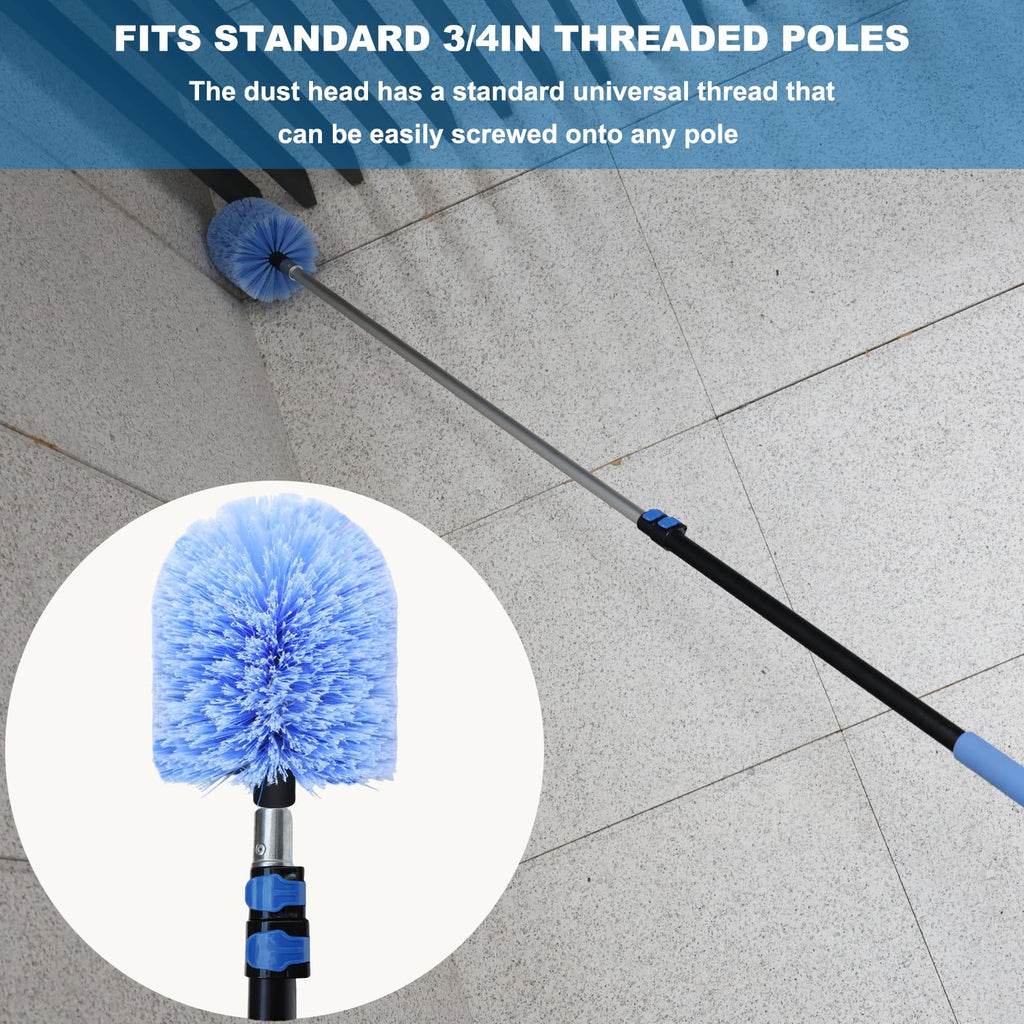 Big Cobweb Duster Head Twist-On Spider Web Fuster for Outdoor & Indoor Web Cleaning // Fits Standard 3/4 inch Threaded Poles // Cobweb Duster Brush Head Only (Blue)