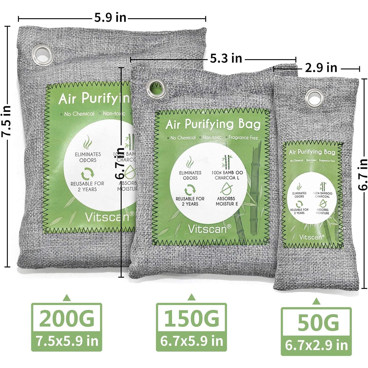 Buy now 12 Pack Bamboo Air Purifying Bag, Activated Charcoal Bags Odor Absorber, Moisture Absorber, Natural Car Air Freshener, Shoe Deodorizer, Odor Eliminators For Home, Pet, Closet (6x50g, 6x150g) at indiglob india