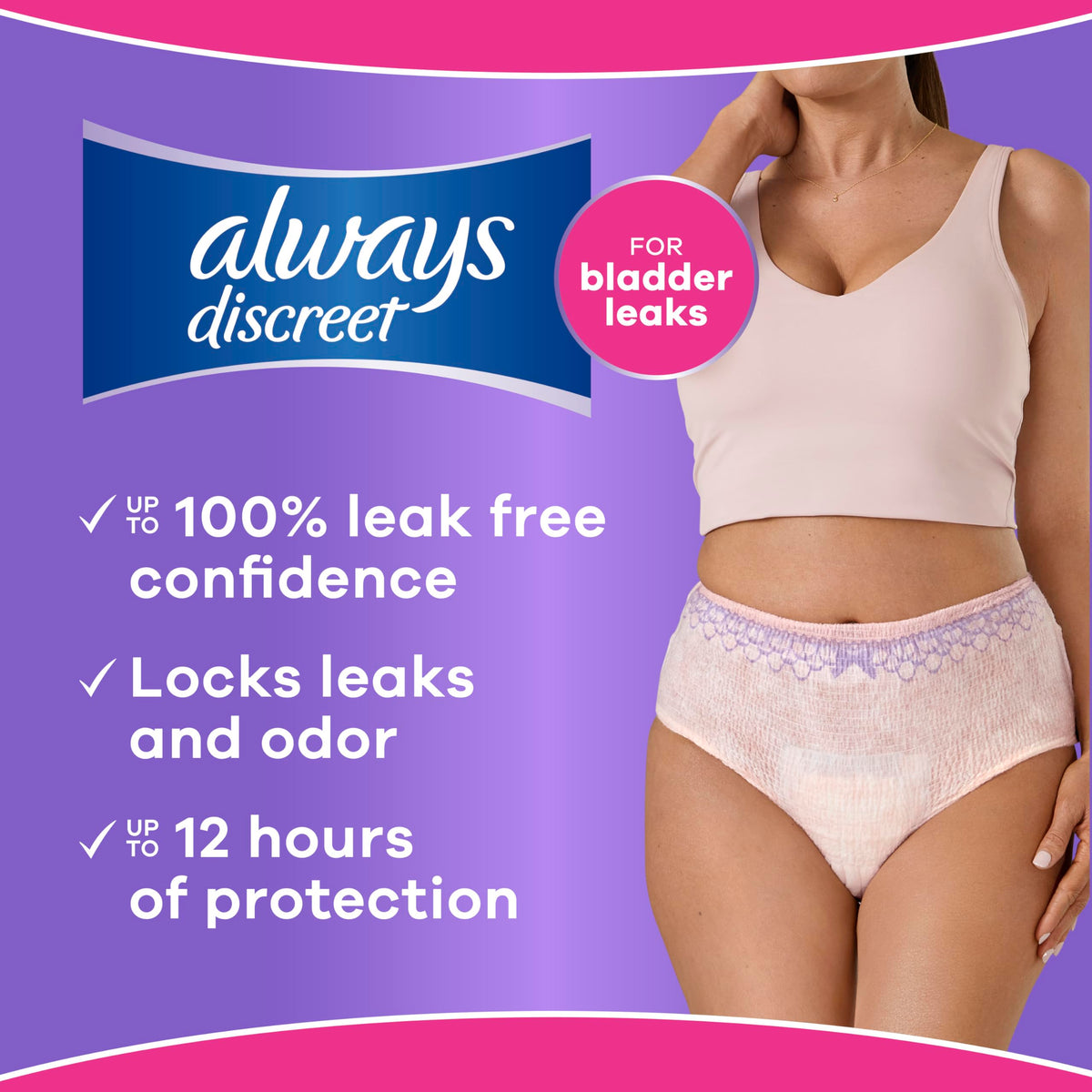 Always Discreet Adult Diapers for Women, Incontinence Underwear, Postpartum Essentials, Disposable Briefs, Max Absorbency, Bladder Leak Protection, Large, 17ct