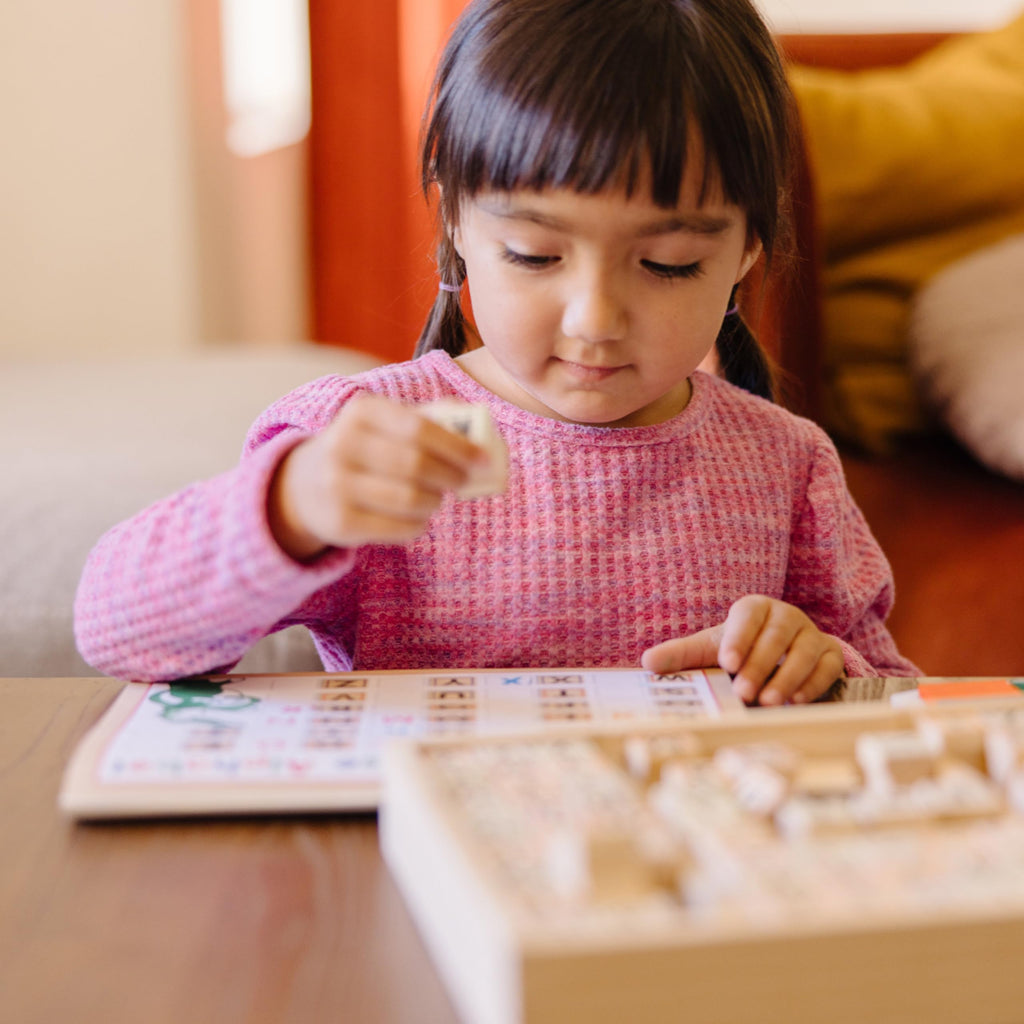 Buy now Melissa & Doug Deluxe Letters and Numbers Wooden Stamp Set ABCs 123s With Activity Book, 4-Color Stamp Pad - FSC Certified at indiglob india