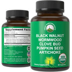 USDA Organic Wormwood Black Walnut Clove Cleanse for Humans Capsules