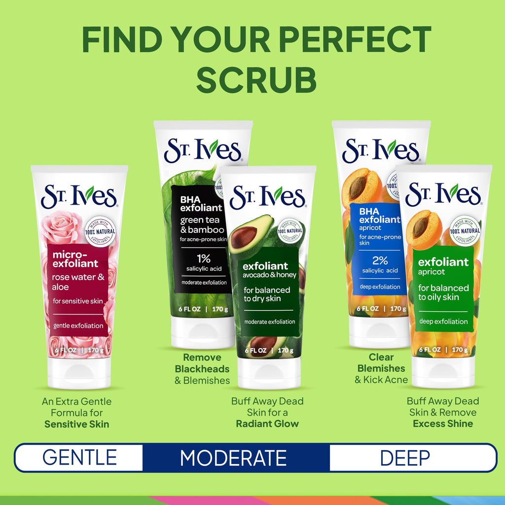 Buy now St. Ives Blackhead Clearing Face Scrub, Clears Blackheads & Unclogs Pores, Green Tea & Bamboo, Salicylic Acid Acne Treatment Facial Scrub, Moderate Exfoliator Skin Care with Natural Exfoliants 6 oz at indiglob india