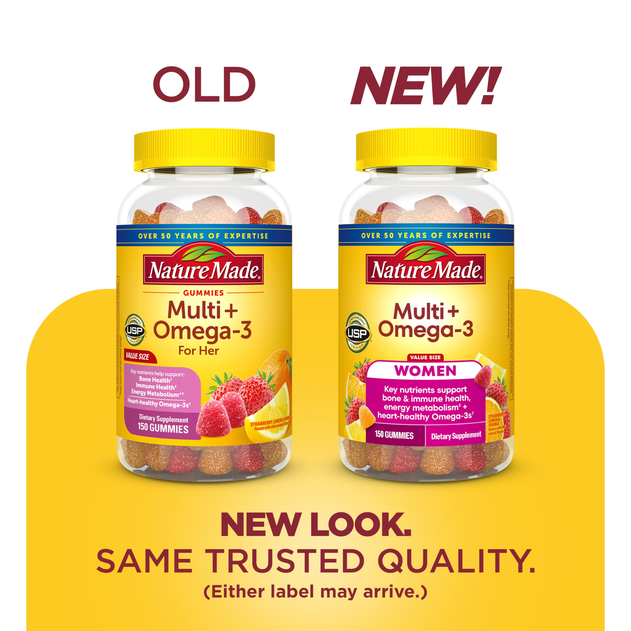 Nature Made Womens Gummy Multivitamins with Omega-3, 150 Gummies | Multivitamin for Women for Daily Nutritional Support, Strawberry, Lemon & Orange Flavors, 75 Day Supply