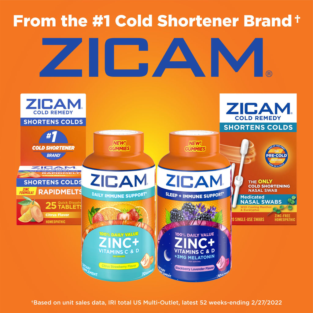 Zicam Daily Immune Support Gummy Supplement, Citrus Strawberry, 70 Count | Antioxidant Support, Easy-to-Take Gummies, Zinc, Vitamin C, Vitamin D