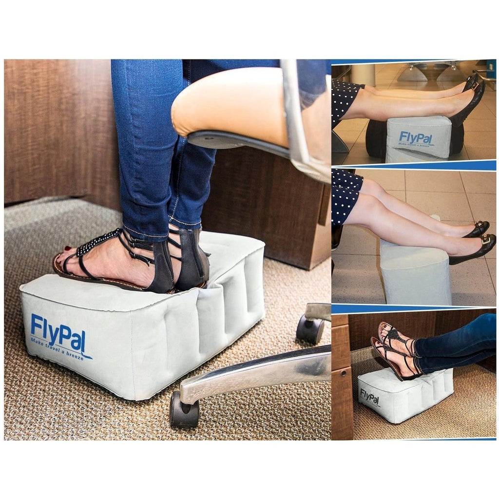 Buy now Flypal Inflatable Foot Rest Pillow for Travel, Patented 2 in 1 Design, Blow-Up Footrest Cushion for Home, Office. Airplane Travel Essential and Kids Airplane Bed at indiglob india
