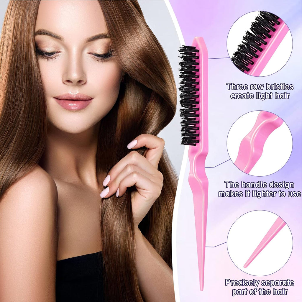Buy now 8 Pcs Styling Hair Comb Brush Set with Teasing Edge Brush Parting Rat Tail Comb Hairclip for Women Slicking Ponytail and Smoothing Hair(Pink) at indiglob india