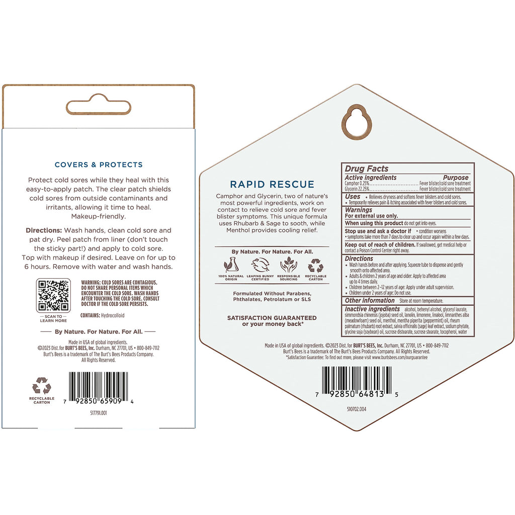 Buy now Burt's Bees Cold Sore Treatment Bundle with Burtâ€™s Bees Healing Patches and Burtâ€™s Bees Cold Sore Treatment with Rhubarb and Sage, Protects, Heals and Relieves Symptoms at indiglob india