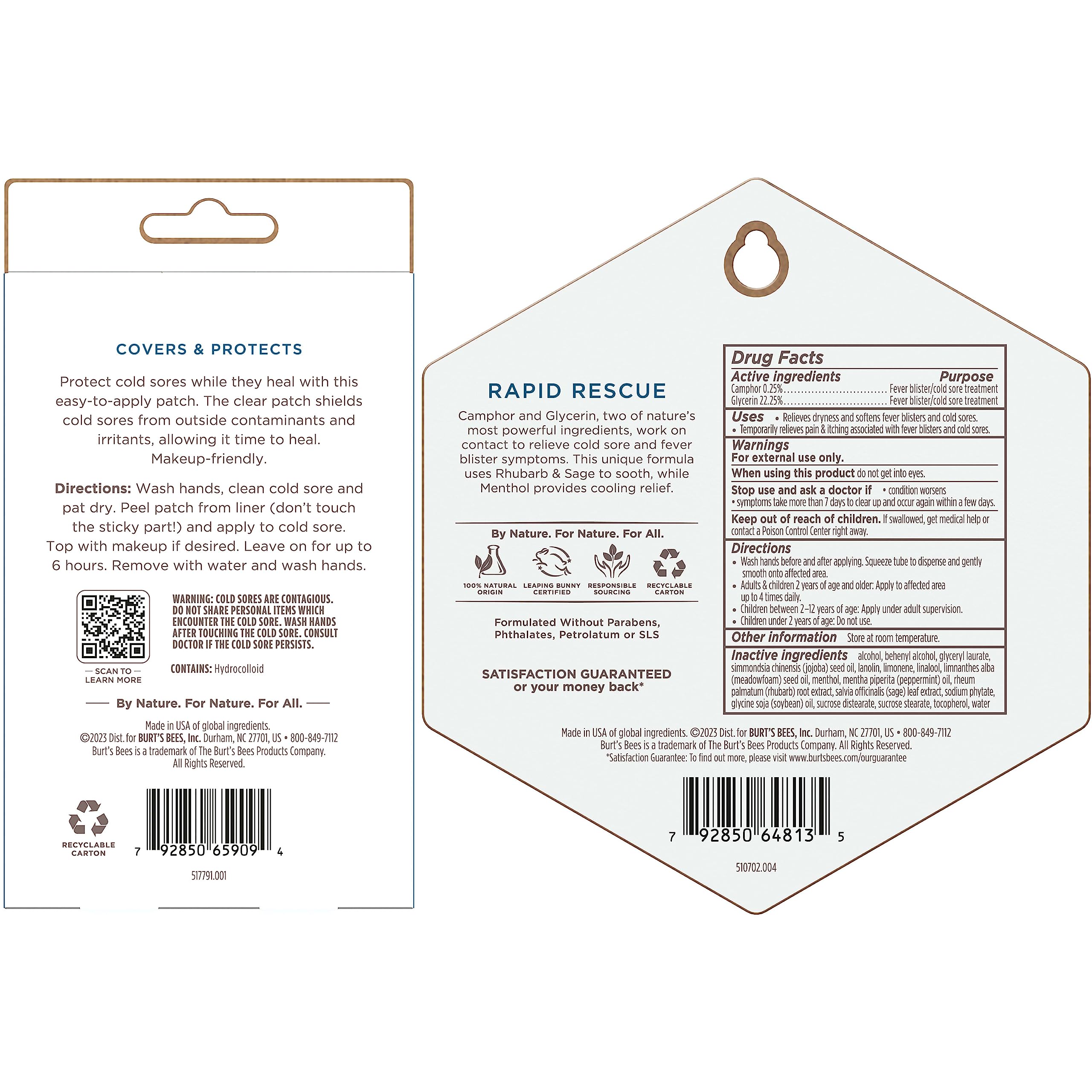 Buy now Burt's Bees Cold Sore Treatment Bundle with Burtâ€™s Bees Healing Patches and Burtâ€™s Bees Cold Sore Treatment with Rhubarb and Sage, Protects, Heals and Relieves Symptoms at indiglob india