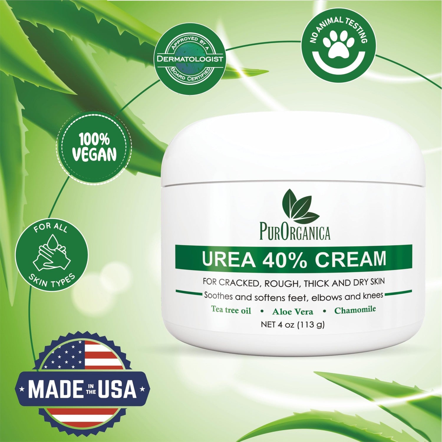 PurOrganica Urea 40% Foot Cream - Made in USA - Corn, Callus and Dead Skin Remover - Moisturizer & Rehydrater - For Thick, Cracked, Rough, Dead & Dry Skin - For Feet, Elbows and Hands - Pack of 2