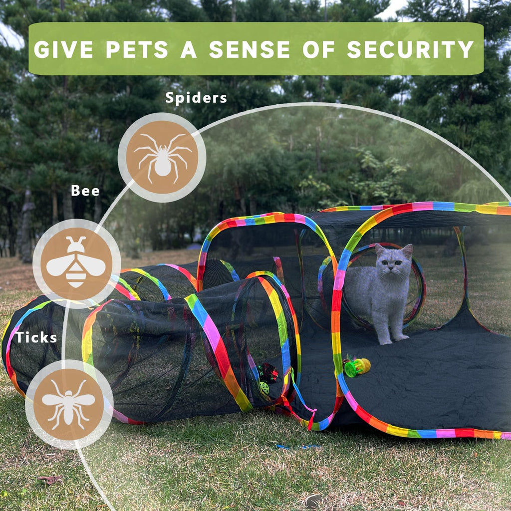 Outdoor Cat Enclosures, Cat Playground Portable Catio Mesh Tent, Outside Circle Playpen Tunnel for Kitty, Rabbit, Puppy and Small Animals