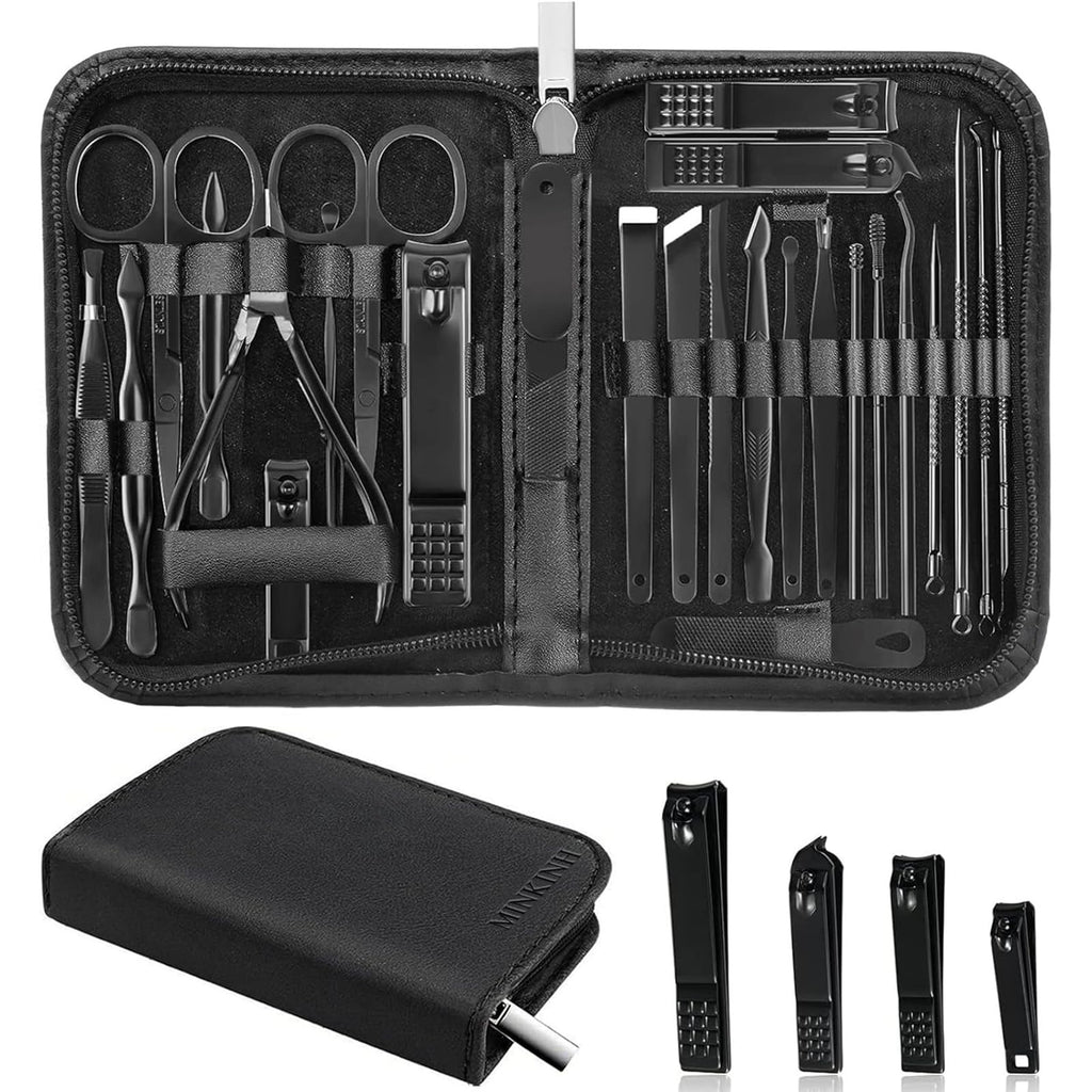 MINKINH Manicure Set Professional Nail Clipper Kit-26 Pieces, Brown | Stainless Steel Manicure Kit, Nail Care Tools with Travel Case for Men & Women, Hand & Foot Care, Gift for Family & Friends