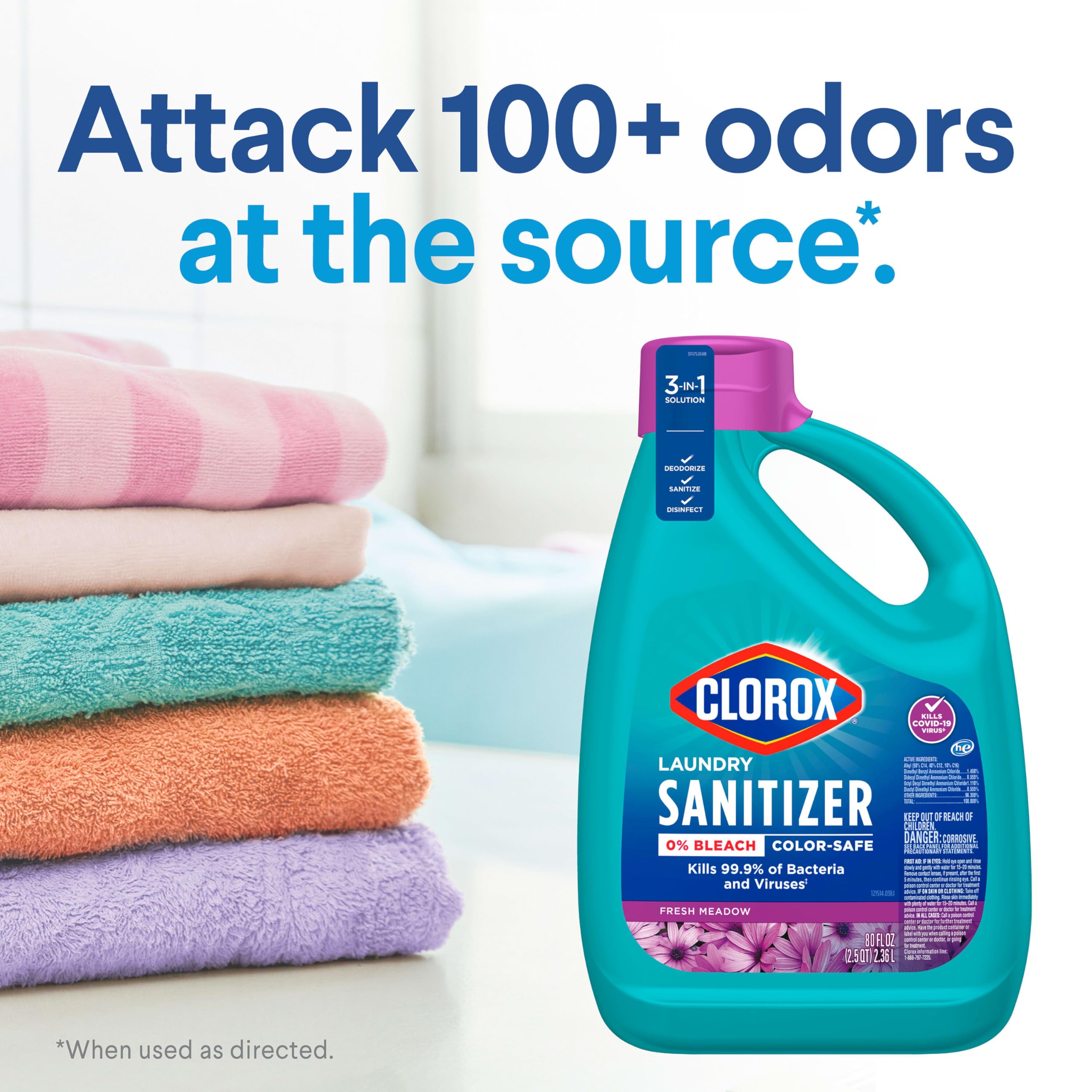 Buy now CLOROX Laundry Sanitizer, 0% Bleach, Color Safe, Clean Linen, Fresh, 80 Fl oz, Pack of 2 (Pack May Vary) at indiglob india