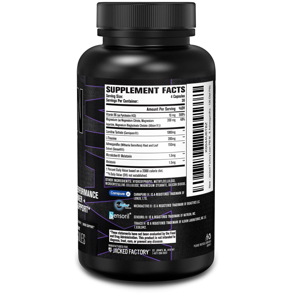 Jacked Factory Lean PM Max - High-Performance Weight Loss, Sleep Support, Fat Burner, & Appetite Suppressant for Men and Women w/Melatonin, Magnesium, Carnipure, & Ashwagandha - 120 Diet Pills