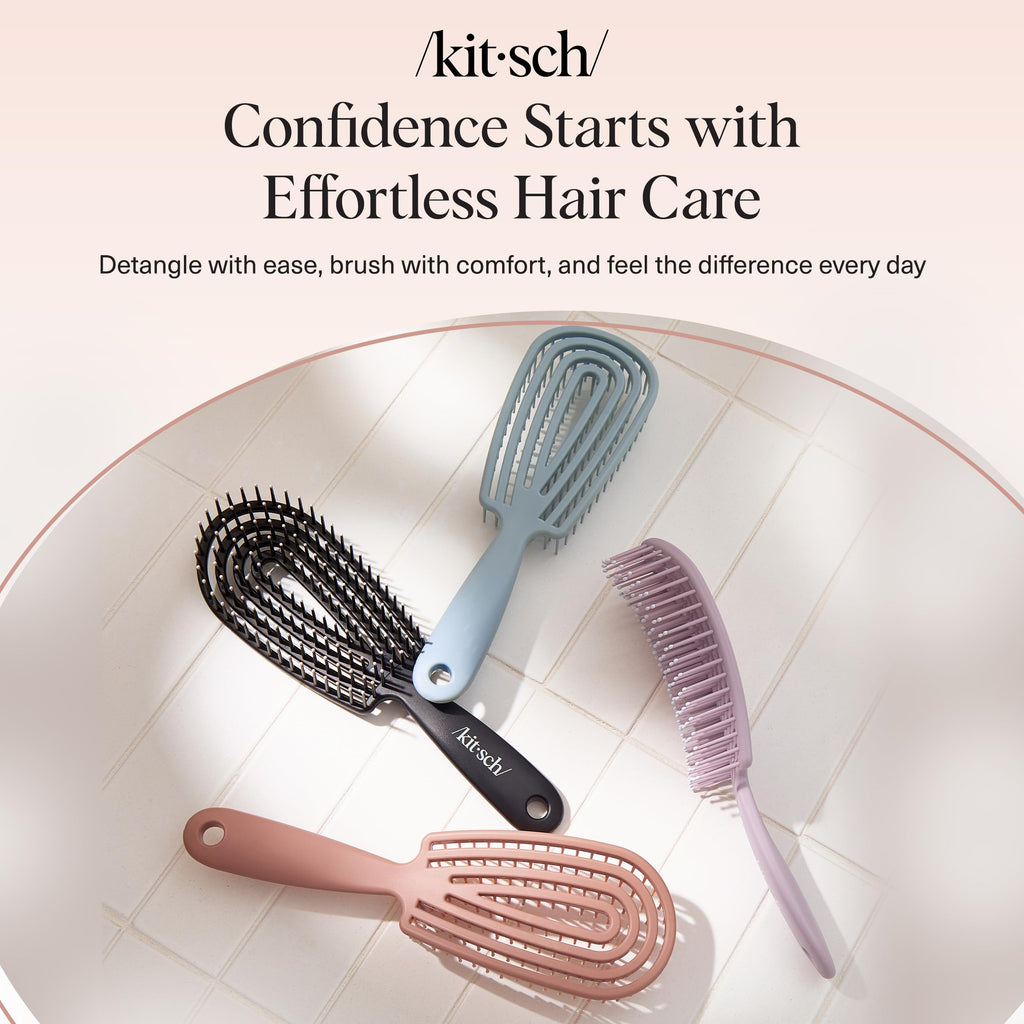 Kitsch Flexi Flow Detangler Brush, Hair Brushes For Women - Haze Blue | Brush Detangler for Women, Men & Kids, Curly Hair Brush w/ Bendable Frame, Bounce Curl Defining Brush for Wet or Dry Strands