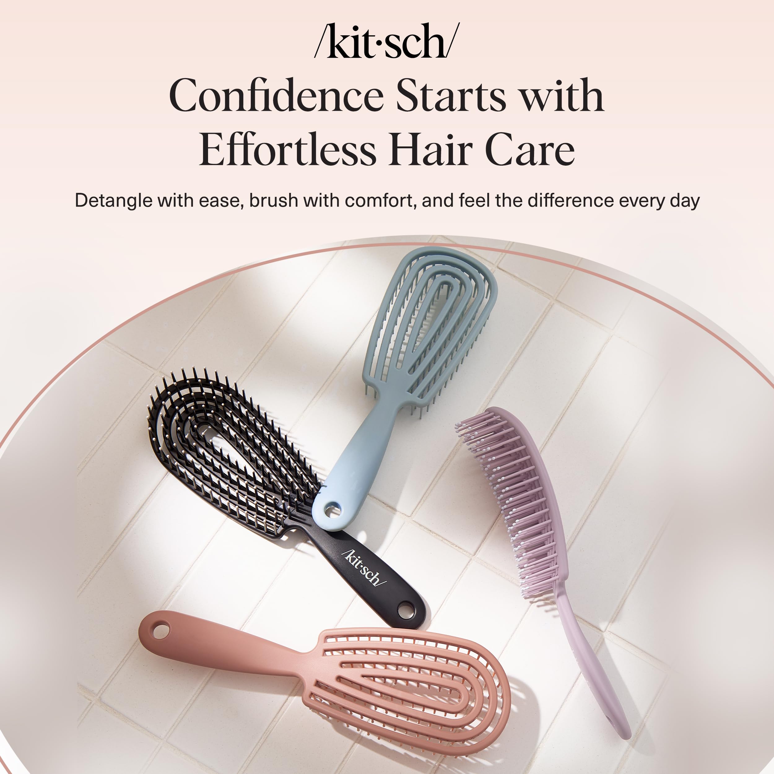 Kitsch Flexi Flow Detangler Brush, Hair Brushes For Women - Haze Blue | Brush Detangler for Women, Men & Kids, Curly Hair Brush w/ Bendable Frame, Bounce Curl Defining Brush for Wet or Dry Strands