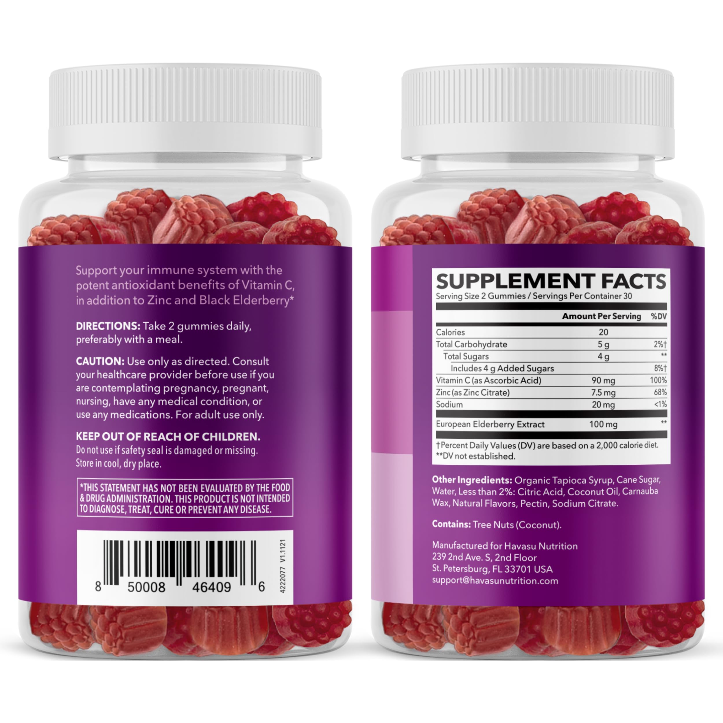 Sambucus Elderberry Gummies with Vitamin C & Zinc, Berry, 30 Servings | Vegan, Non-GMO, Gluten Free Elderberry Gummies, 100mg Extract Per Serving for Immune Support and Wellness Defense, 60 Count