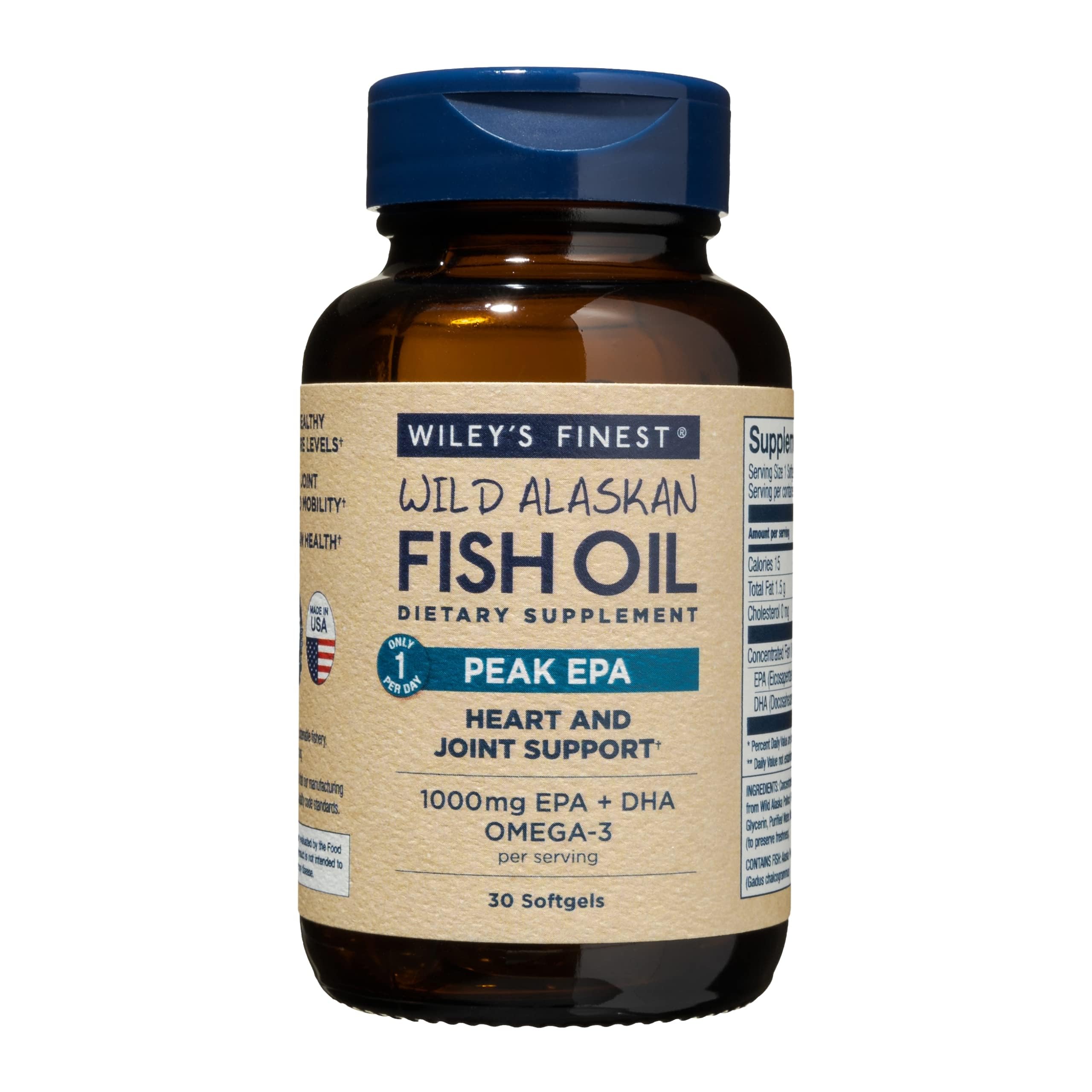 Wiley's Finest Wild Alaskan Fish Oil Peak EPA, 120 Count (Pack of 1) | Heart and Joint Support, Triple-Strength Peak EPA and DHA, 1000 mg Omega-3s, Heart Health Support